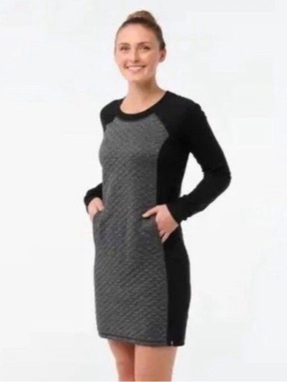 Smartwool Diamond Peak Quilted Black and Gray Long-Sleeve Merino Wool Dress - S